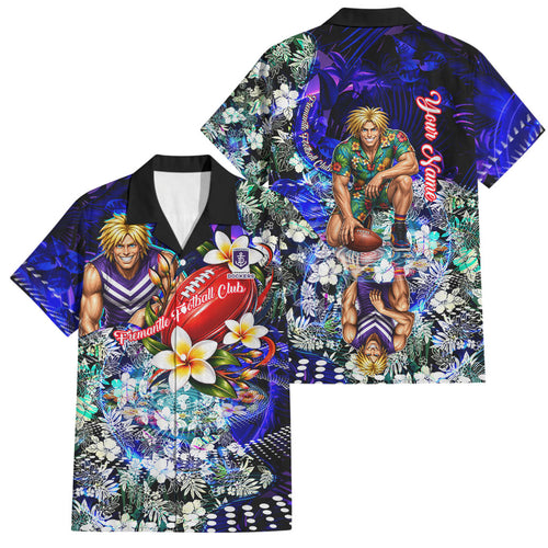 Personalized Fremantle Football Dockers Family Matching Off Shoulder Maxi Dress and Hawaiian Shirt Tropical Hibiscus Flowers - Pacific Fusion Style