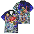 Personalized Fremantle Football Dockers Family Matching Off Shoulder Short Dress and Hawaiian Shirt Tropical Hibiscus Flowers - Pacific Fusion Style