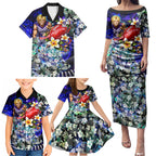 Personalized Fremantle Football Dockers Family Matching Puletasi and Hawaiian Shirt Tropical Hibiscus Flowers - Pacific Fusion Style