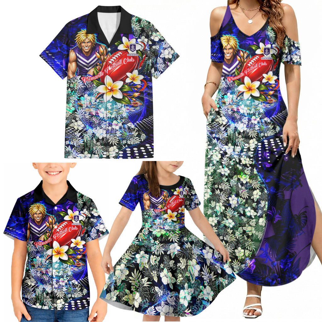Personalized Fremantle Football Dockers Family Matching Summer Maxi Dress and Hawaiian Shirt Tropical Hibiscus Flowers - Pacific Fusion Style