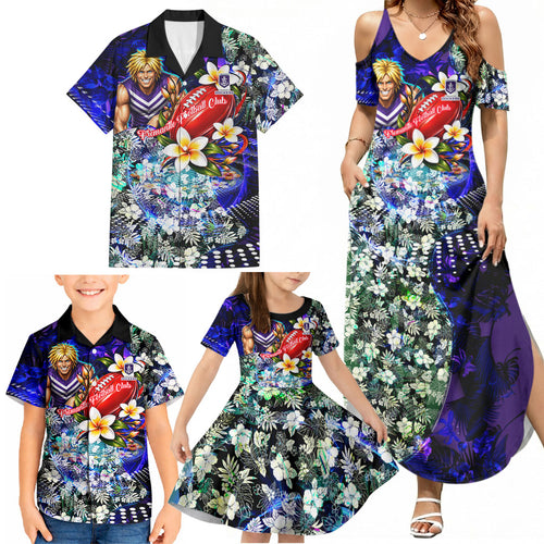 Personalized Fremantle Football Dockers Family Matching Summer Maxi Dress and Hawaiian Shirt Tropical Hibiscus Flowers - Pacific Fusion Style