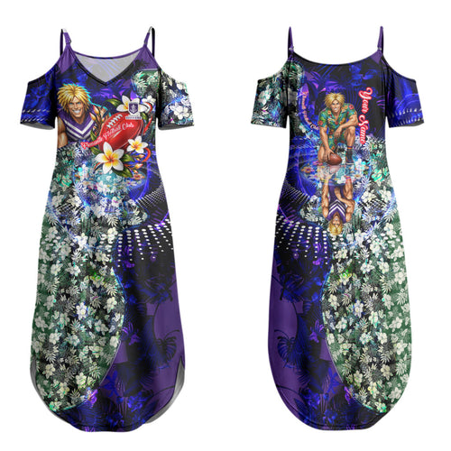 Personalized Fremantle Football Dockers Family Matching Summer Maxi Dress and Hawaiian Shirt Tropical Hibiscus Flowers - Pacific Fusion Style