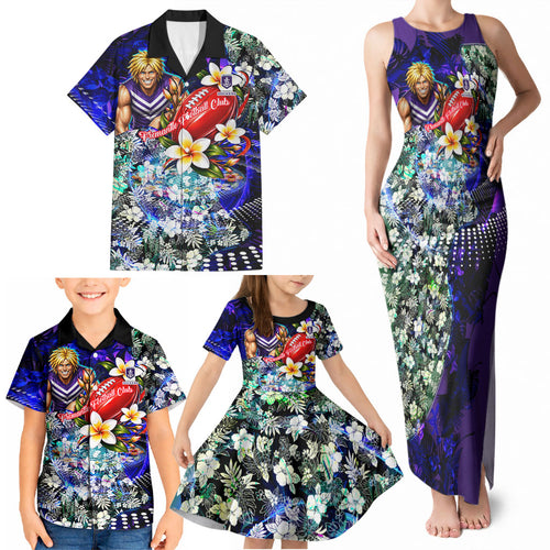 Personalized Fremantle Football Dockers Family Matching Tank Maxi Dress and Hawaiian Shirt Tropical Hibiscus Flowers - Pacific Fusion Style