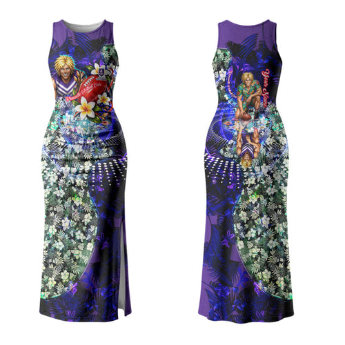 Personalized Fremantle Football Dockers Family Matching Tank Maxi Dress and Hawaiian Shirt Tropical Hibiscus Flowers - Pacific Fusion Style