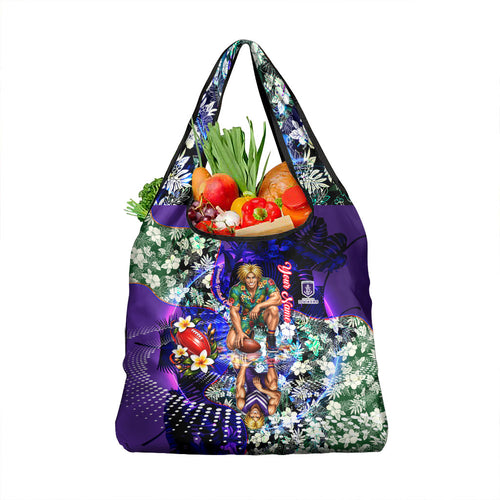 Personalized Fremantle Football Dockers Grocery Bag Tropical Hibiscus Flowers - Pacific Fusion Style
