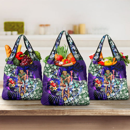 Personalized Fremantle Football Dockers Grocery Bag Tropical Hibiscus Flowers - Pacific Fusion Style