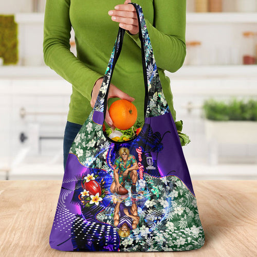 Personalized Fremantle Football Dockers Grocery Bag Tropical Hibiscus Flowers - Pacific Fusion Style