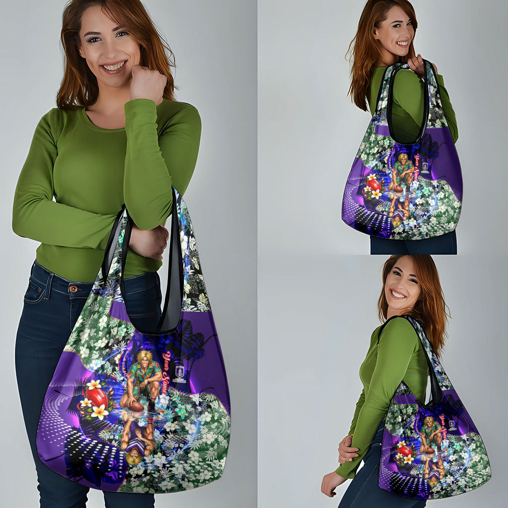 Personalized Fremantle Football Dockers Grocery Bag Tropical Hibiscus Flowers - Pacific Fusion Style