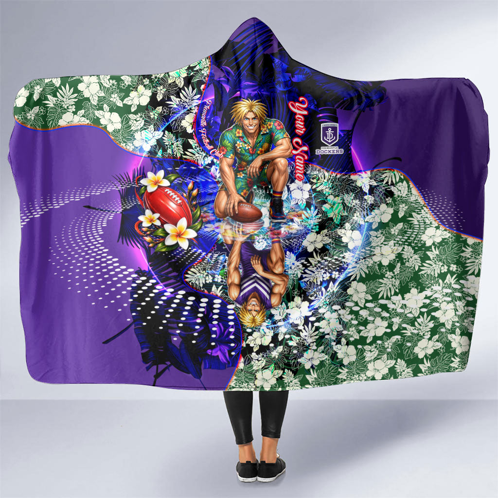 Personalized Fremantle Football Dockers Hooded Blanket Tropical Hibiscus Flowers - Pacific Fusion Style