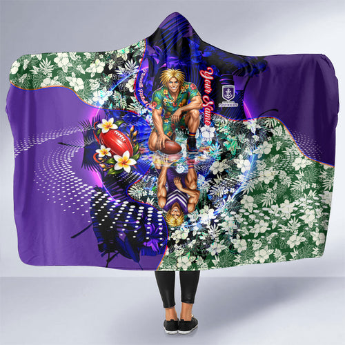 Personalized Fremantle Football Dockers Hooded Blanket Tropical Hibiscus Flowers - Pacific Fusion Style