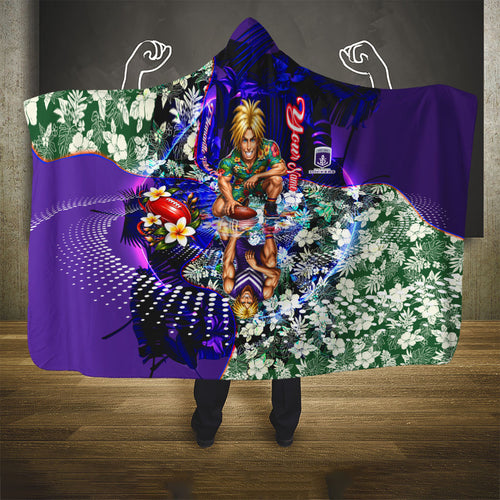 Personalized Fremantle Football Dockers Hooded Blanket Tropical Hibiscus Flowers - Pacific Fusion Style