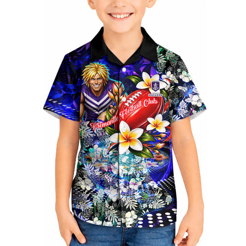Personalized Fremantle Football Dockers Kid Hawaiian Shirt Tropical Hibiscus Flowers - Pacific Fusion Style