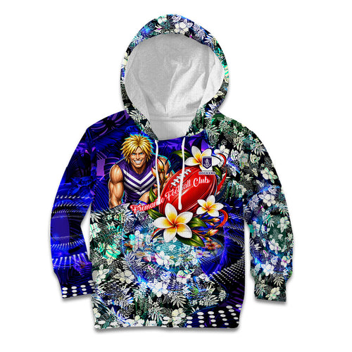 Personalized Fremantle Football Dockers Kid Hoodie Tropical Hibiscus Flowers - Pacific Fusion Style