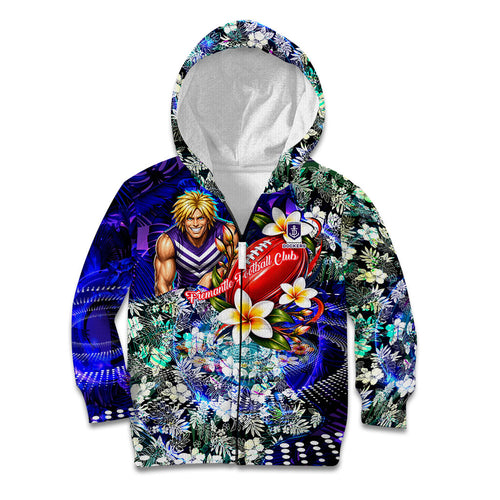 Personalized Fremantle Football Dockers Kid Hoodie Tropical Hibiscus Flowers - Pacific Fusion Style