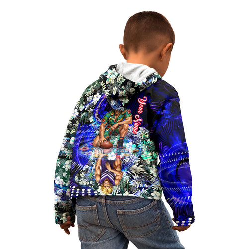 Personalized Fremantle Football Dockers Kid Hoodie Tropical Hibiscus Flowers - Pacific Fusion Style