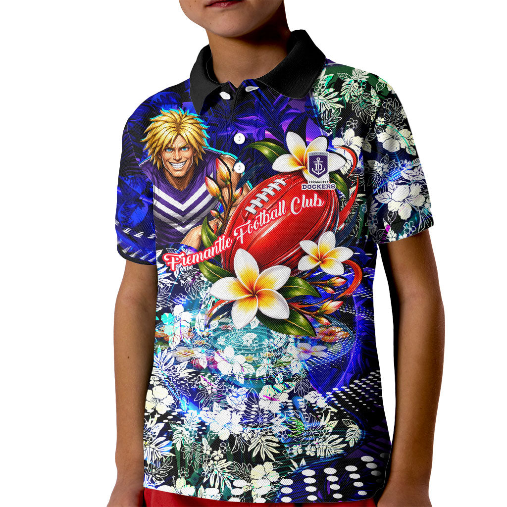 Personalized Fremantle Football Dockers Kid Polo Shirt Tropical Hibiscus Flowers - Pacific Fusion Style