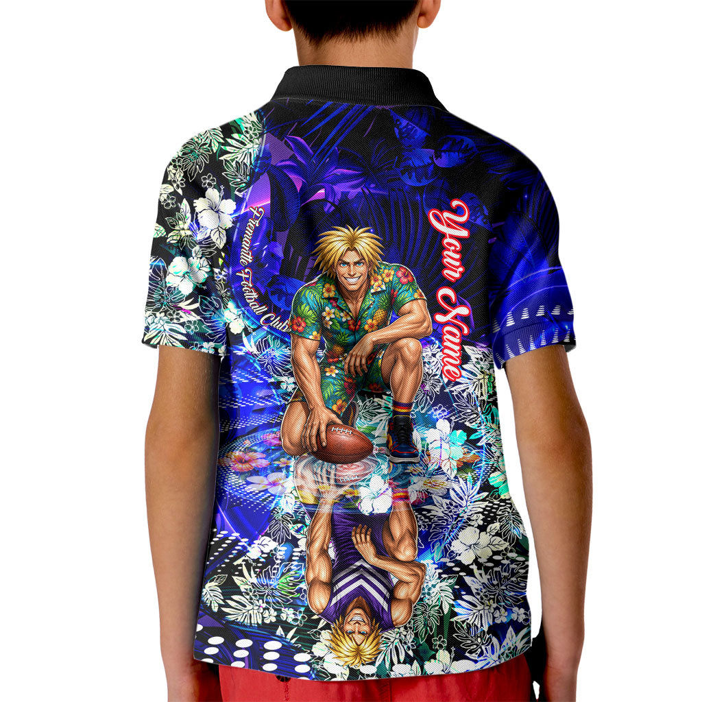 Personalized Fremantle Football Dockers Kid Polo Shirt Tropical Hibiscus Flowers - Pacific Fusion Style