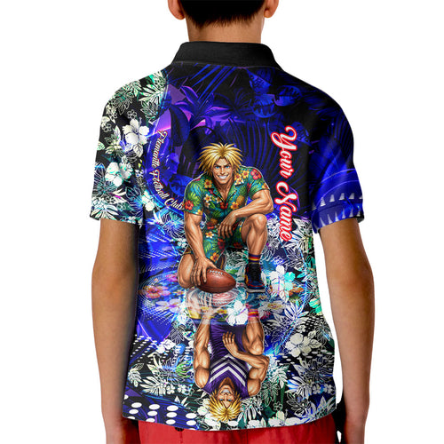 Personalized Fremantle Football Dockers Kid Polo Shirt Tropical Hibiscus Flowers - Pacific Fusion Style