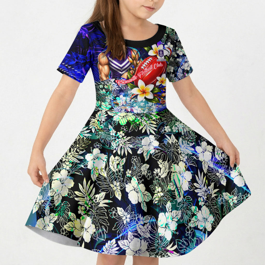 Personalized Fremantle Football Dockers Kid Short Sleeve Dress Tropical Hibiscus Flowers - Pacific Fusion Style