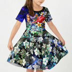 Personalized Fremantle Football Dockers Kid Short Sleeve Dress Tropical Hibiscus Flowers - Pacific Fusion Style