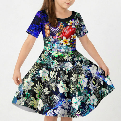Personalized Fremantle Football Dockers Kid Short Sleeve Dress Tropical Hibiscus Flowers - Pacific Fusion Style