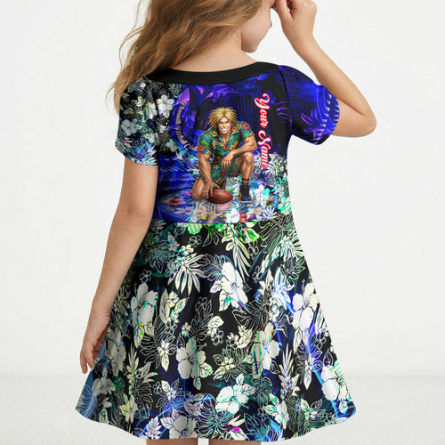 Personalized Fremantle Football Dockers Kid Short Sleeve Dress Tropical Hibiscus Flowers - Pacific Fusion Style
