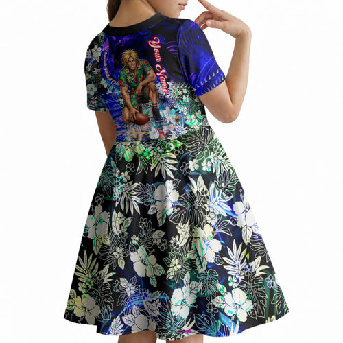Personalized Fremantle Football Dockers Kid Short Sleeve Dress Tropical Hibiscus Flowers - Pacific Fusion Style