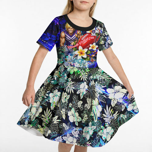 Personalized Fremantle Football Dockers Kid Short Sleeve Dress Tropical Hibiscus Flowers - Pacific Fusion Style