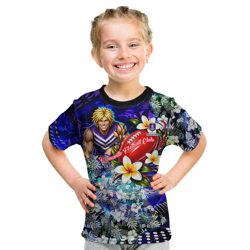 Personalized Fremantle Football Dockers Kid T Shirt Tropical Hibiscus Flowers - Pacific Fusion Style