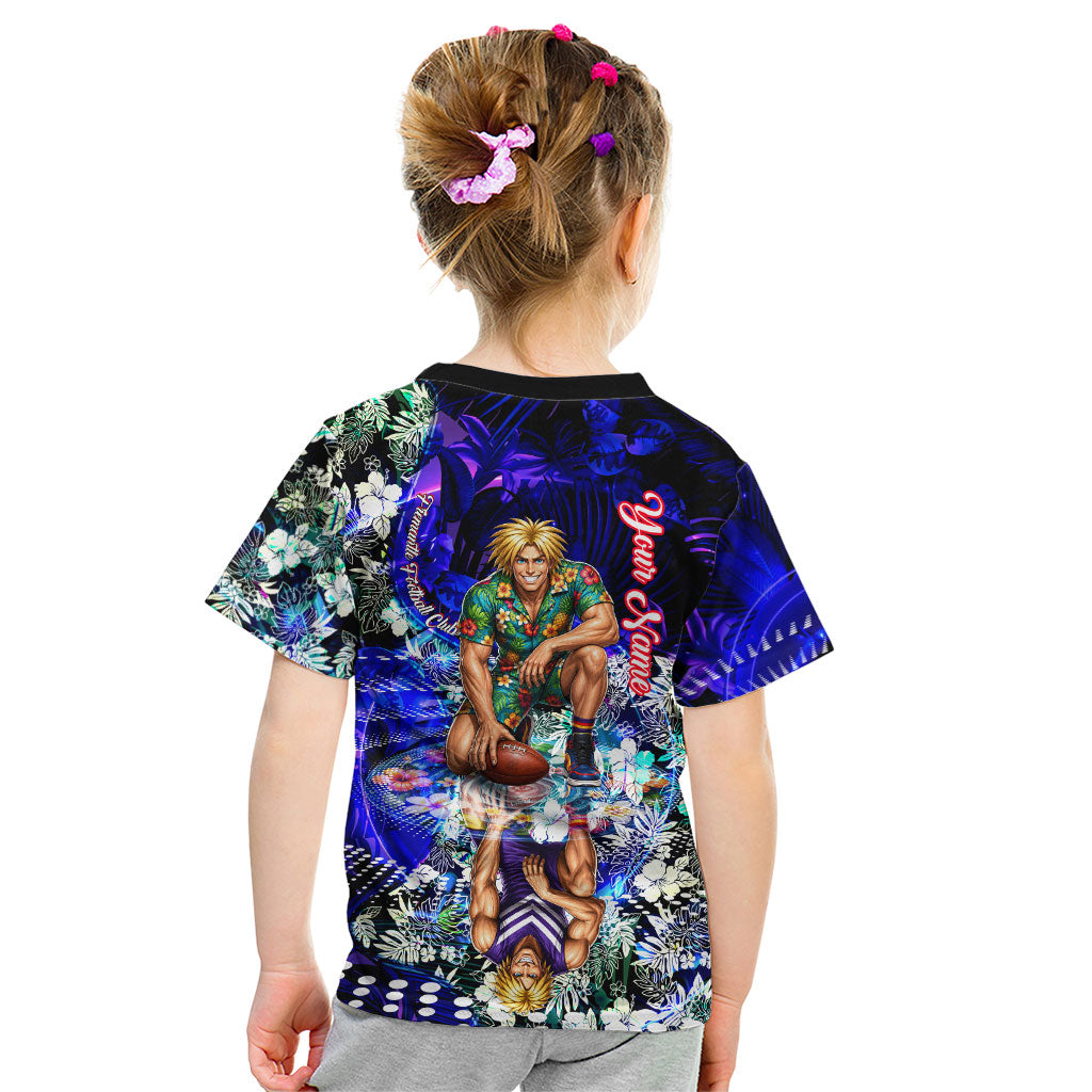Personalized Fremantle Football Dockers Kid T Shirt Tropical Hibiscus Flowers - Pacific Fusion Style