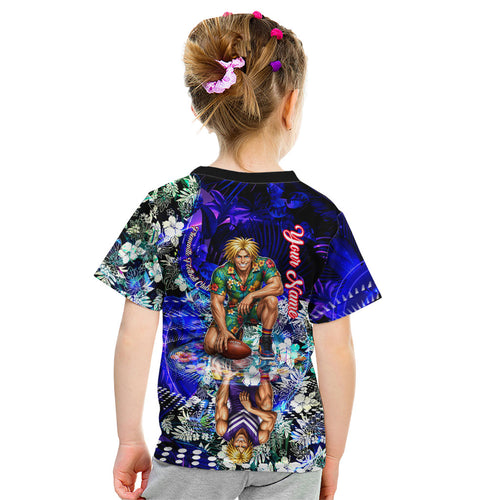 Personalized Fremantle Football Dockers Kid T Shirt Tropical Hibiscus Flowers - Pacific Fusion Style