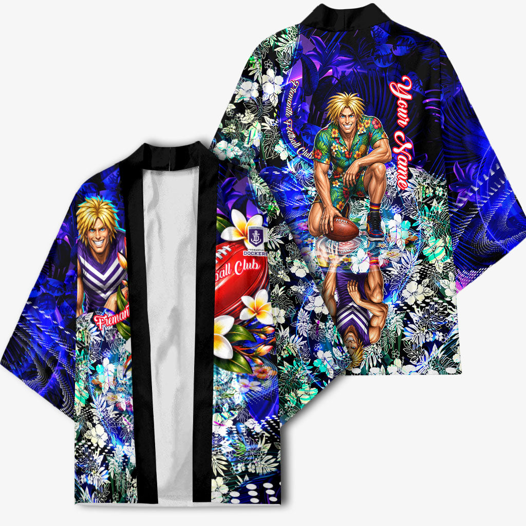 Personalized Fremantle Football Dockers Kimono Tropical Hibiscus Flowers - Pacific Fusion Style