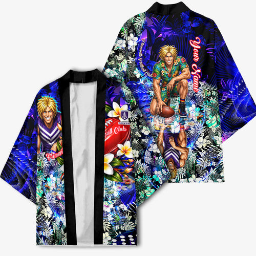 Personalized Fremantle Football Dockers Kimono Tropical Hibiscus Flowers - Pacific Fusion Style