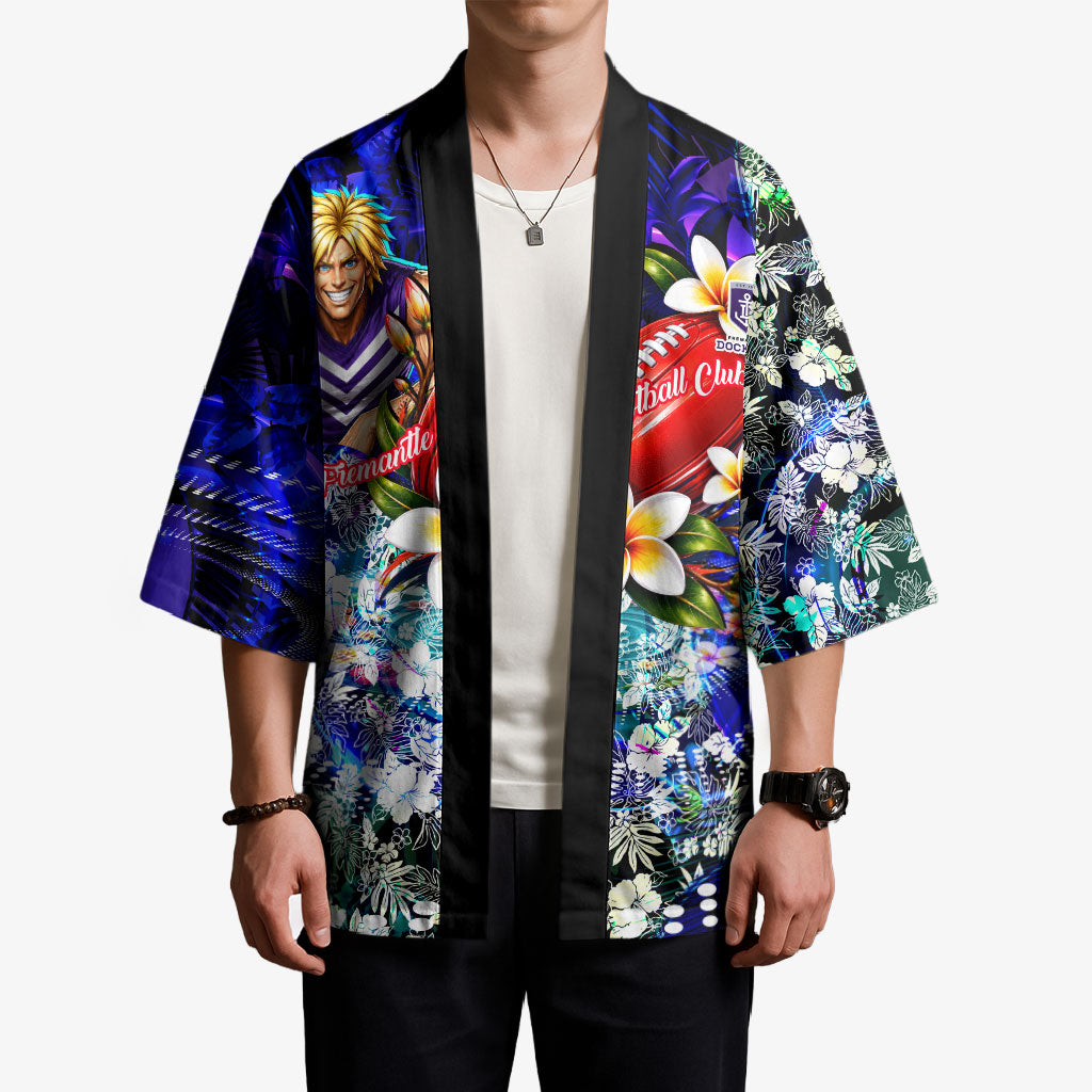 Personalized Fremantle Football Dockers Kimono Tropical Hibiscus Flowers - Pacific Fusion Style