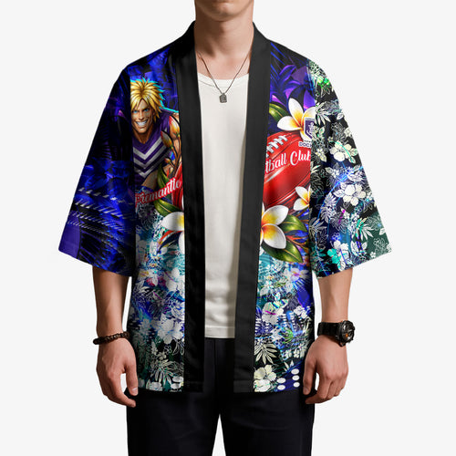 Personalized Fremantle Football Dockers Kimono Tropical Hibiscus Flowers - Pacific Fusion Style