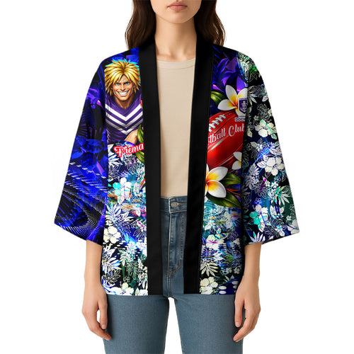Personalized Fremantle Football Dockers Kimono Tropical Hibiscus Flowers - Pacific Fusion Style
