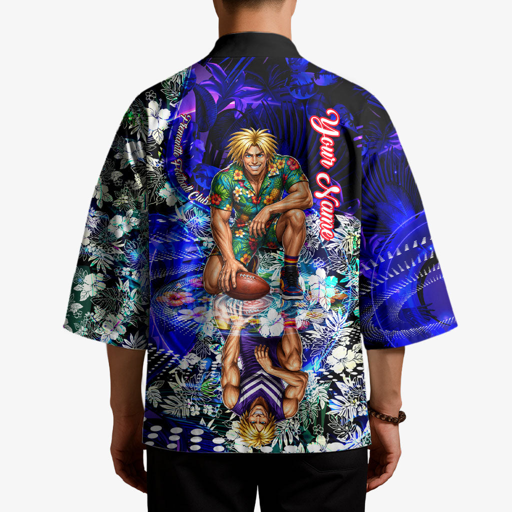 Personalized Fremantle Football Dockers Kimono Tropical Hibiscus Flowers - Pacific Fusion Style