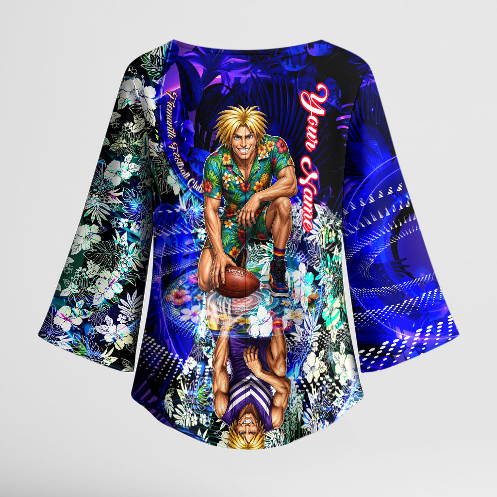 Personalized Fremantle Football Dockers Kimono Sleeve Blouse Tropical Hibiscus Flowers - Pacific Fusion Style