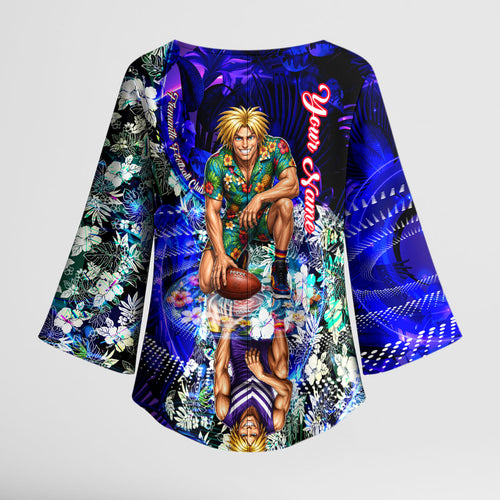 Personalized Fremantle Football Dockers Kimono Sleeve Blouse Tropical Hibiscus Flowers - Pacific Fusion Style