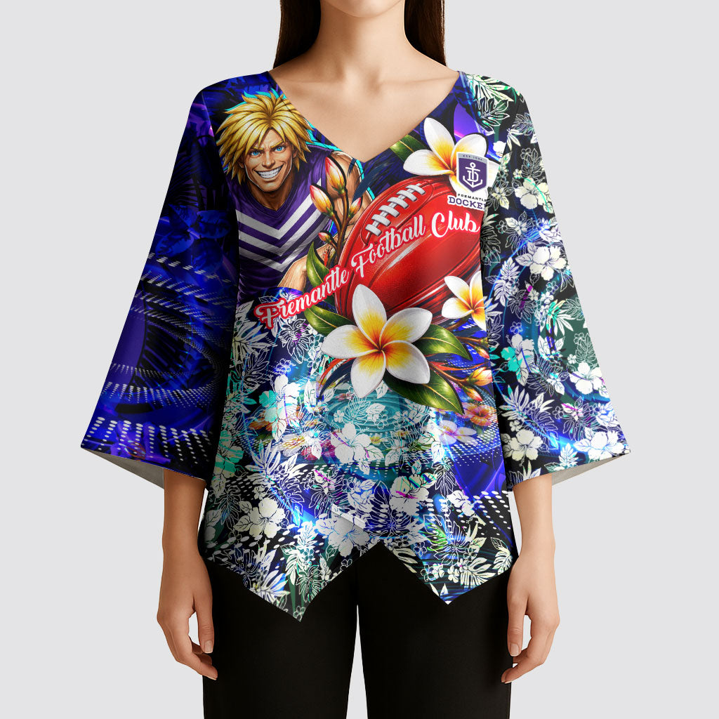 Personalized Fremantle Football Dockers Kimono Sleeve Blouse Tropical Hibiscus Flowers - Pacific Fusion Style
