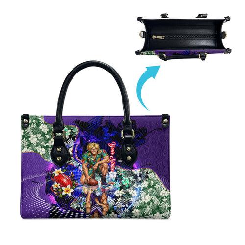 Personalized Fremantle Football Dockers Leather Bag Tropical Hibiscus Flowers - Pacific Fusion Style