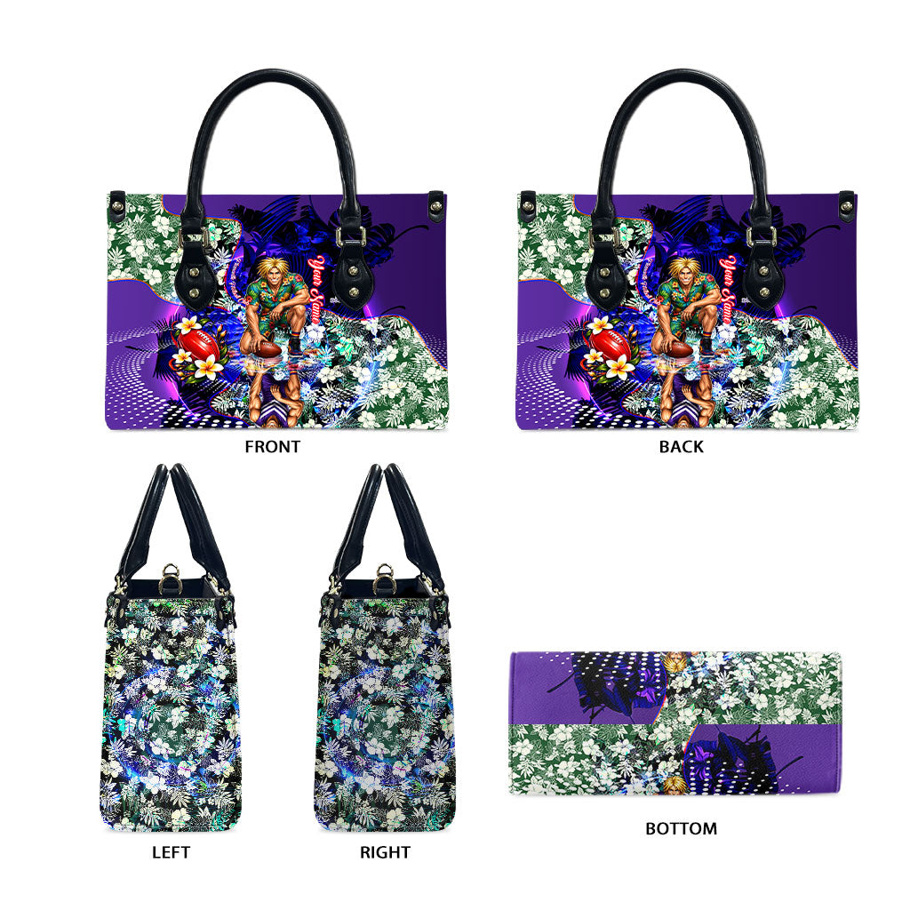 Personalized Fremantle Football Dockers Leather Bag Tropical Hibiscus Flowers - Pacific Fusion Style