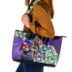 Personalized Fremantle Football Dockers Leather Tote Bag Tropical Hibiscus Flowers - Pacific Fusion Style