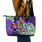 Personalized Fremantle Football Dockers Leather Tote Bag Tropical Hibiscus Flowers - Pacific Fusion Style