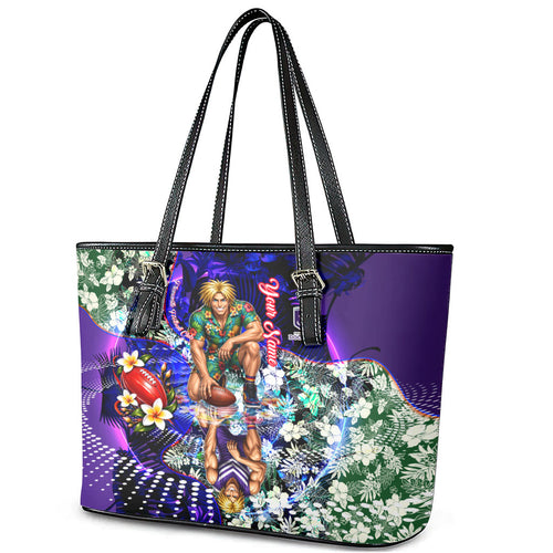 Personalized Fremantle Football Dockers Leather Tote Bag Tropical Hibiscus Flowers - Pacific Fusion Style