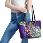 Personalized Fremantle Football Dockers Leather Tote Bag Tropical Hibiscus Flowers - Pacific Fusion Style