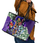 Personalized Fremantle Football Dockers Leather Tote Bag Tropical Hibiscus Flowers - Pacific Fusion Style