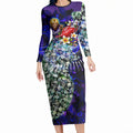 Personalized Fremantle Football Dockers Long Sleeve Bodycon Dress Tropical Hibiscus Flowers - Pacific Fusion Style