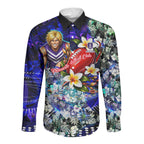 Personalized Fremantle Football Dockers Long Sleeve Button Shirt Tropical Hibiscus Flowers - Pacific Fusion Style