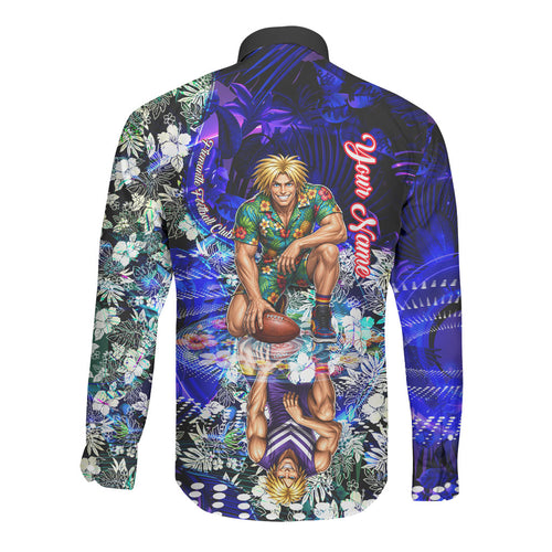 Personalized Fremantle Football Dockers Long Sleeve Button Shirt Tropical Hibiscus Flowers - Pacific Fusion Style